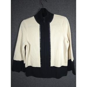 Dana Buchman Womens M Merino‎ Wool Cardigan Sweater Jacket Zip Chic Old Money